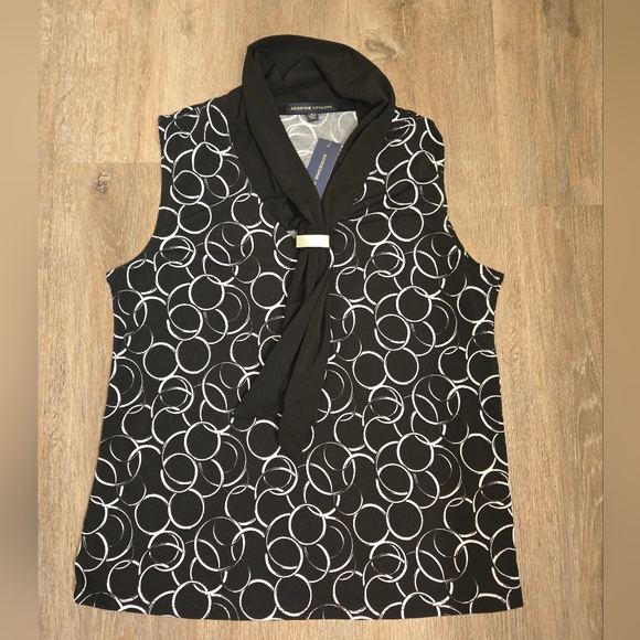 Adrienne Vittadini Sleeveless Scarf Top Size Medium Black & White - Picture 4 of 11